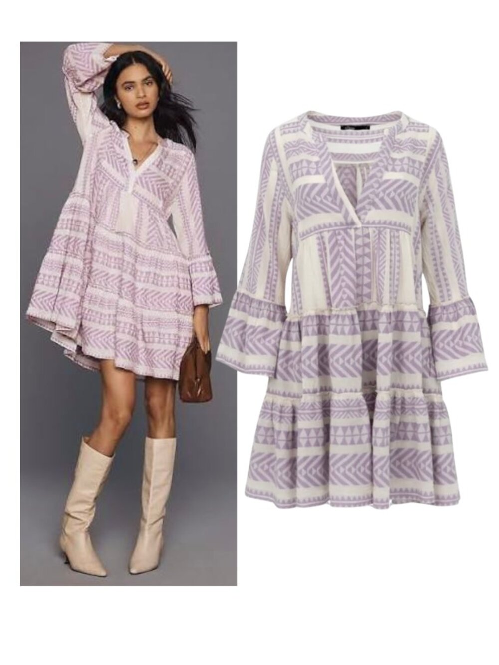 DEVOTION TWINS Ella tiered dress sz M striped violet jacquard